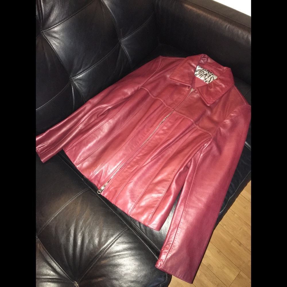 Burgundy Genuine Leather Guess Jacket